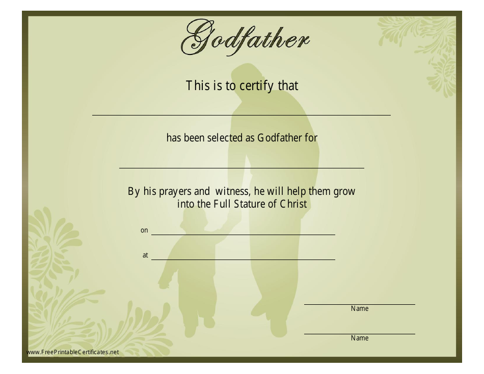 Godfather Certificate Template - Green Preview
