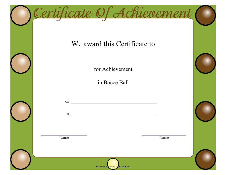 Bocce Ball Achievement Certificate Template Image