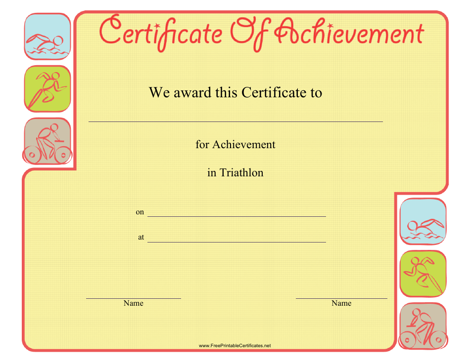 Triathlon Certificate of Achievement TEMPLATE Preview