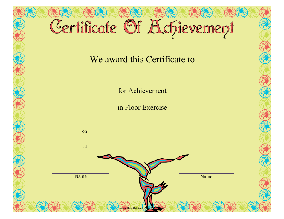 Gymnastics Floor Exercise Certificate of Achievement Template, Page 1