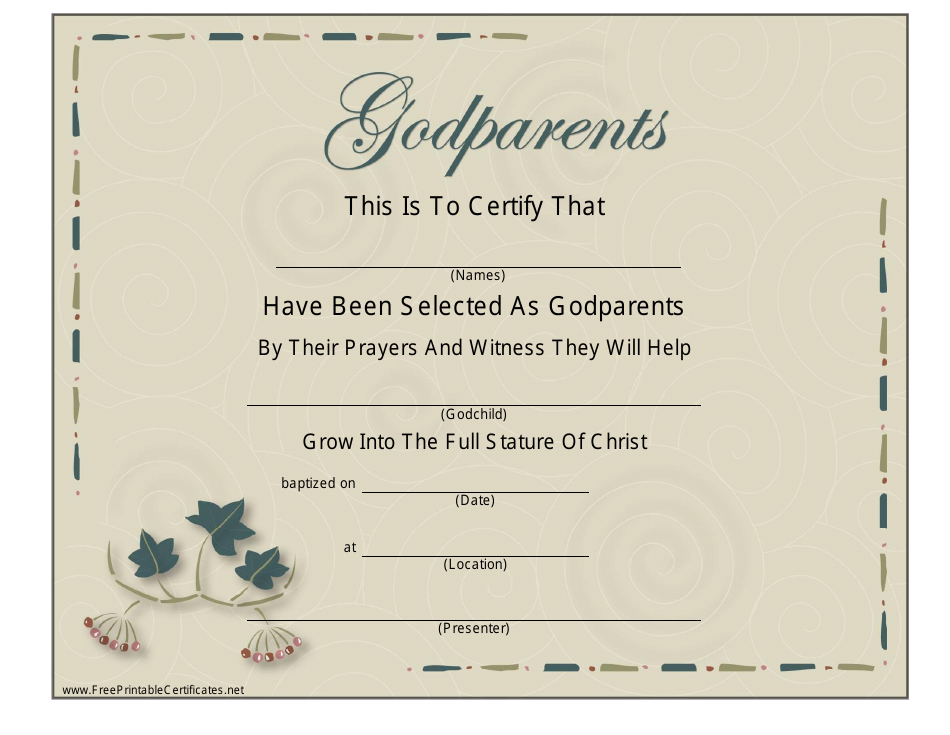 Godparents Certificate Template Download Printable PDF Templateroller