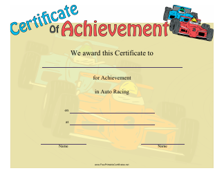 Document preview: Auto Racing Certificate of Achievement Template