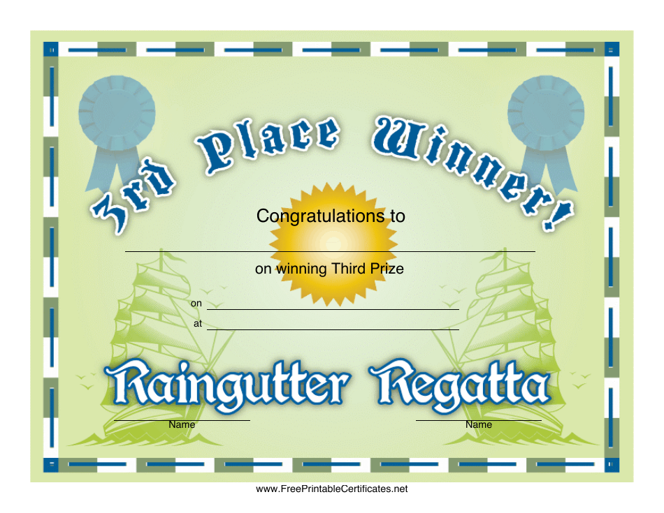 Raingutter Regatta 3rd Place Certificate Template Image Preview