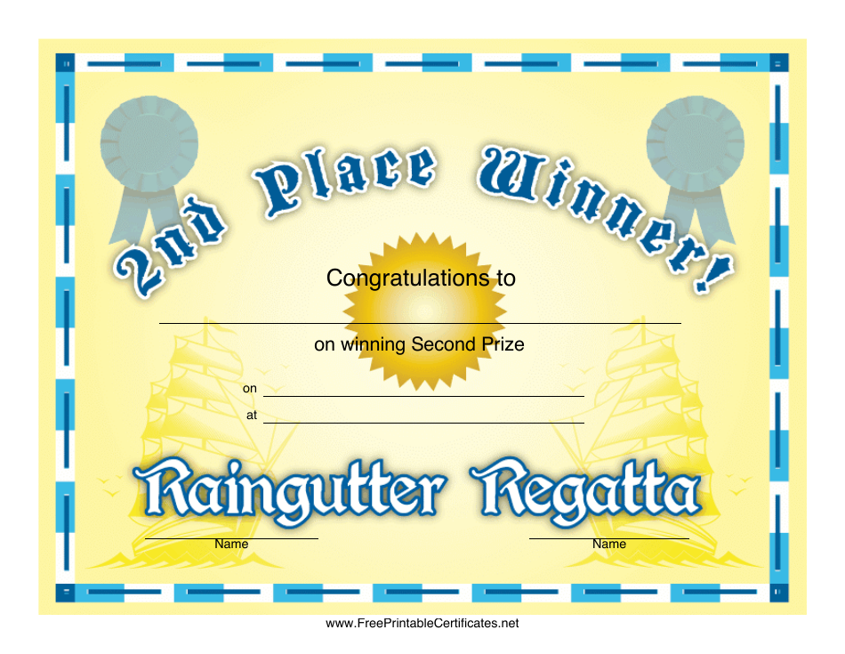 Raingutter Regatta 2nd Place Certificate Template, Page 1