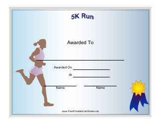 Female 5k Run Certificate of Participation Template