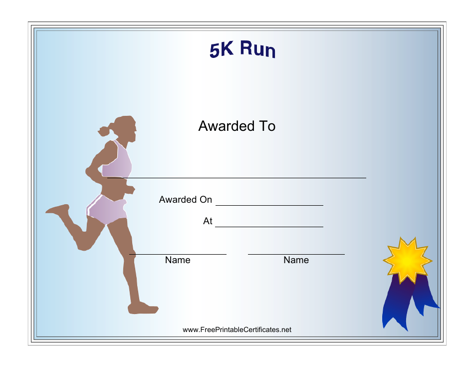 Female 5k Run Certificate of Participation Template, Page 1
