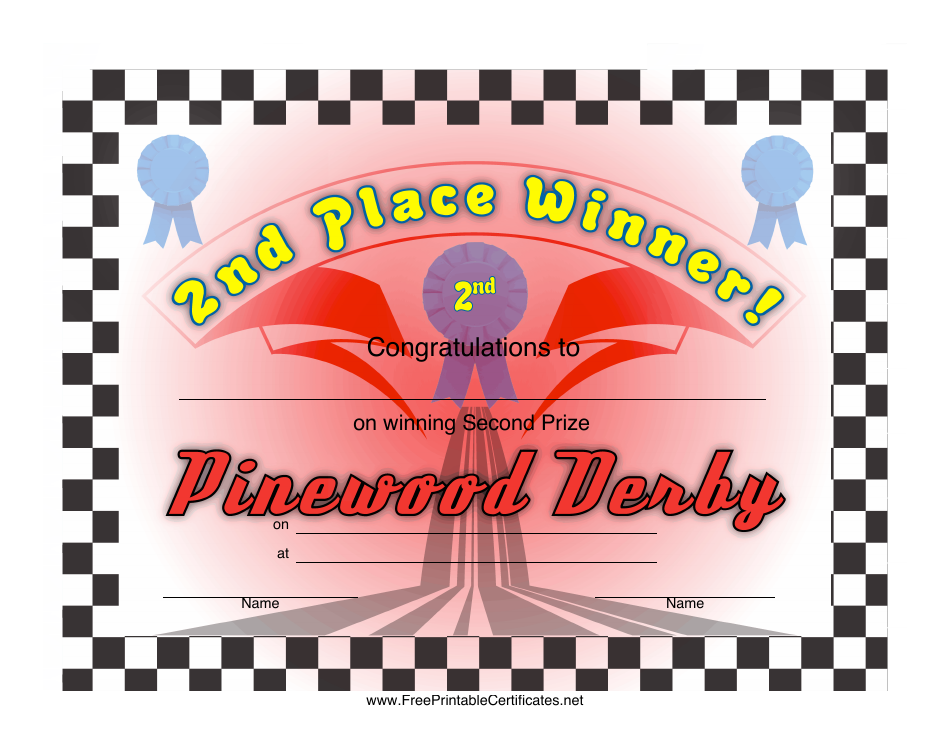 Pinewood Derby 2nd Place Certificate Template Image Preview