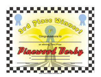 &quot;Pinewood Derby 3rd Place Certificate Template&quot;