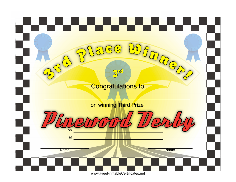 Pinewood Derby 3rd Place Certificate Template