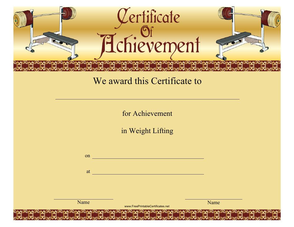 Weight Lifting Certificate of Achievement Template, Page 1
