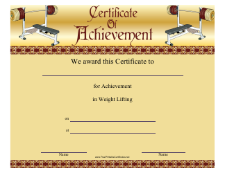 Document preview: Weight Lifting Certificate of Achievement Template