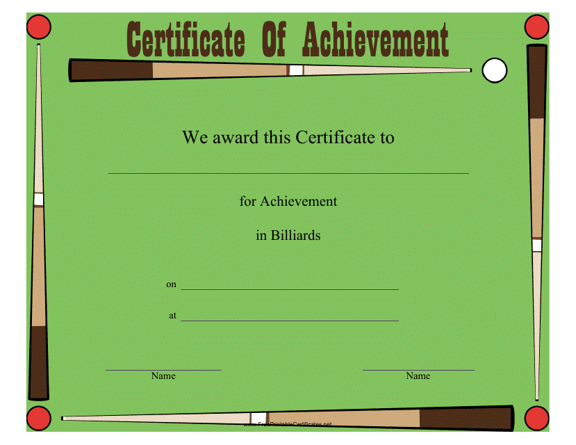 Billiards Certificate of Achievement Template
