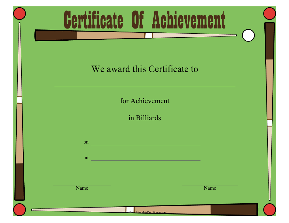 Billiards Certificate of Achievement Template Preview