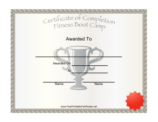 &quot;Fitness Boot Camp Certificate of Completion Template&quot;