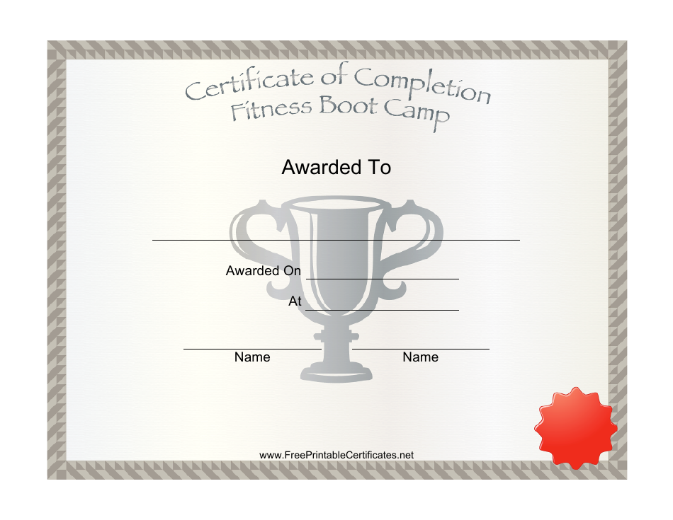 FITNESS BOOT CAMP CERTIFICATE OF COMPLETION TEMPLATE - Preview Image