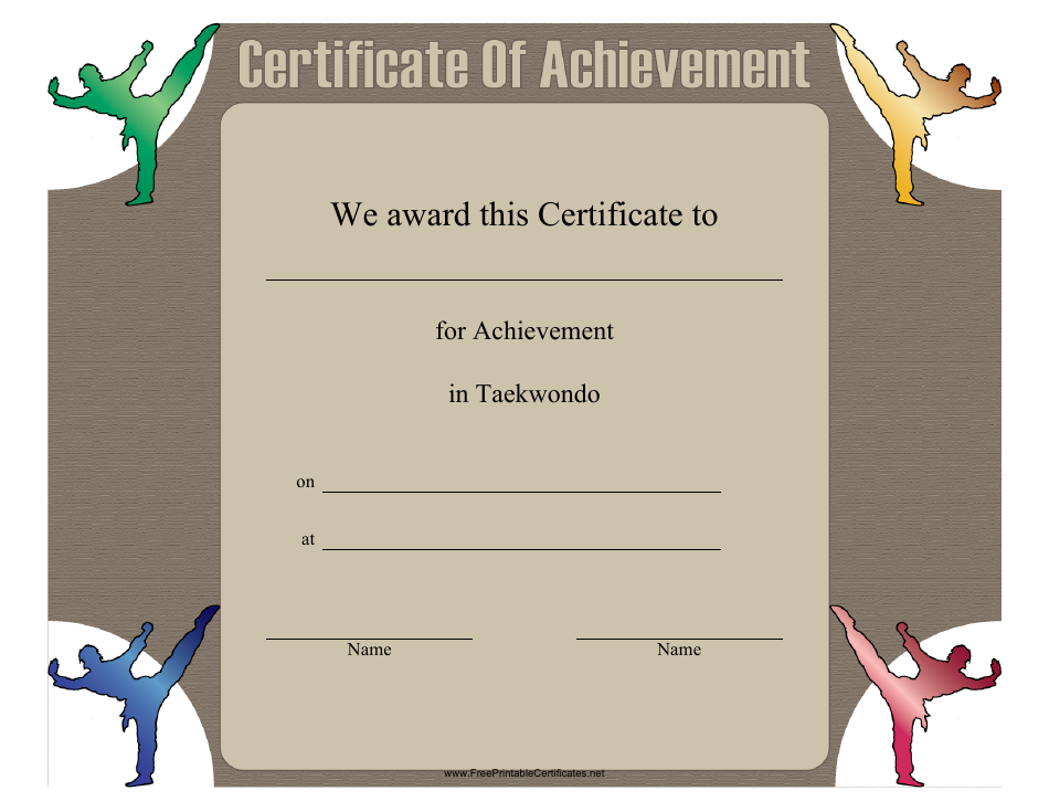 Taekwondo Certificate of Achievement Template, Page 1