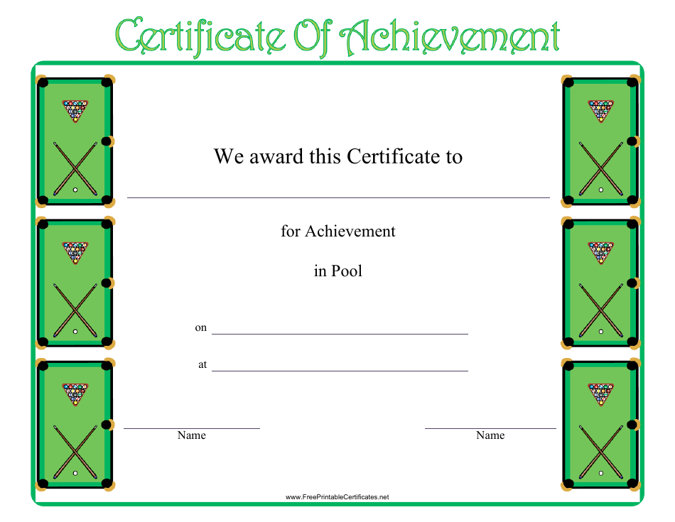 Pool Certificate of Achievement Template - Editable Design