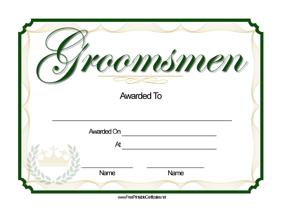 Groomsmen Award Certificate Template Image Preview