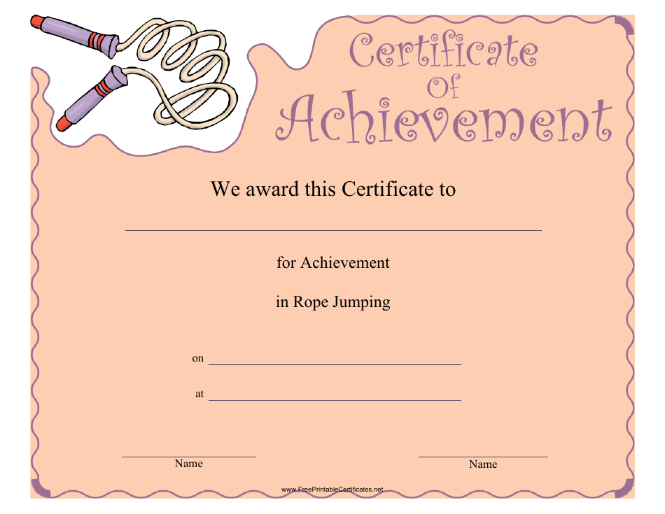 Rope Jumping Certificate of Achievement Template Download Printable PDF