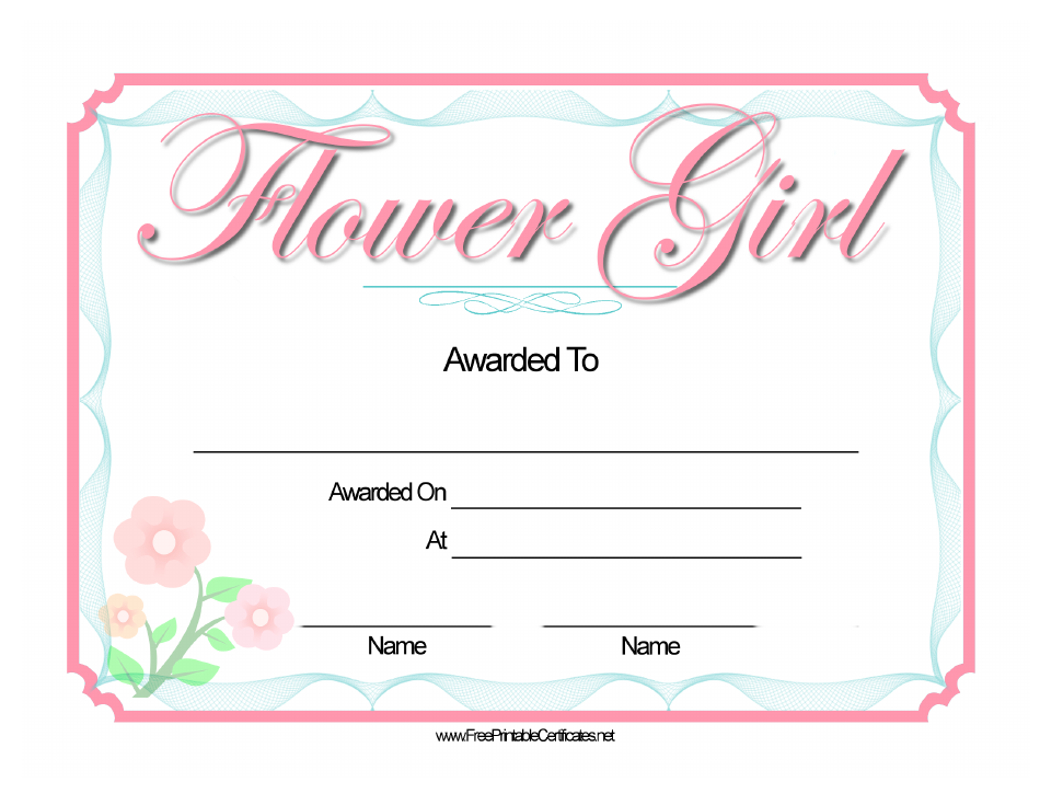 Beautiful Flower Girl Certificate Template with Pink Floral Designs