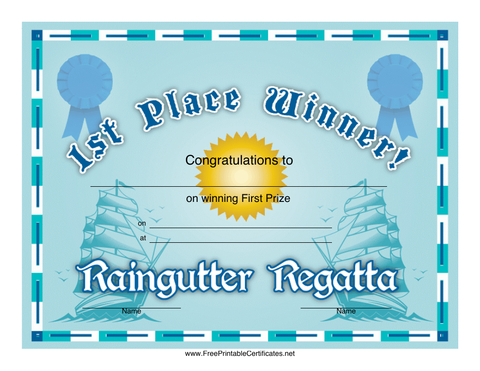 Raingutter Regatta 1st Place Certificate Template, Page 1
