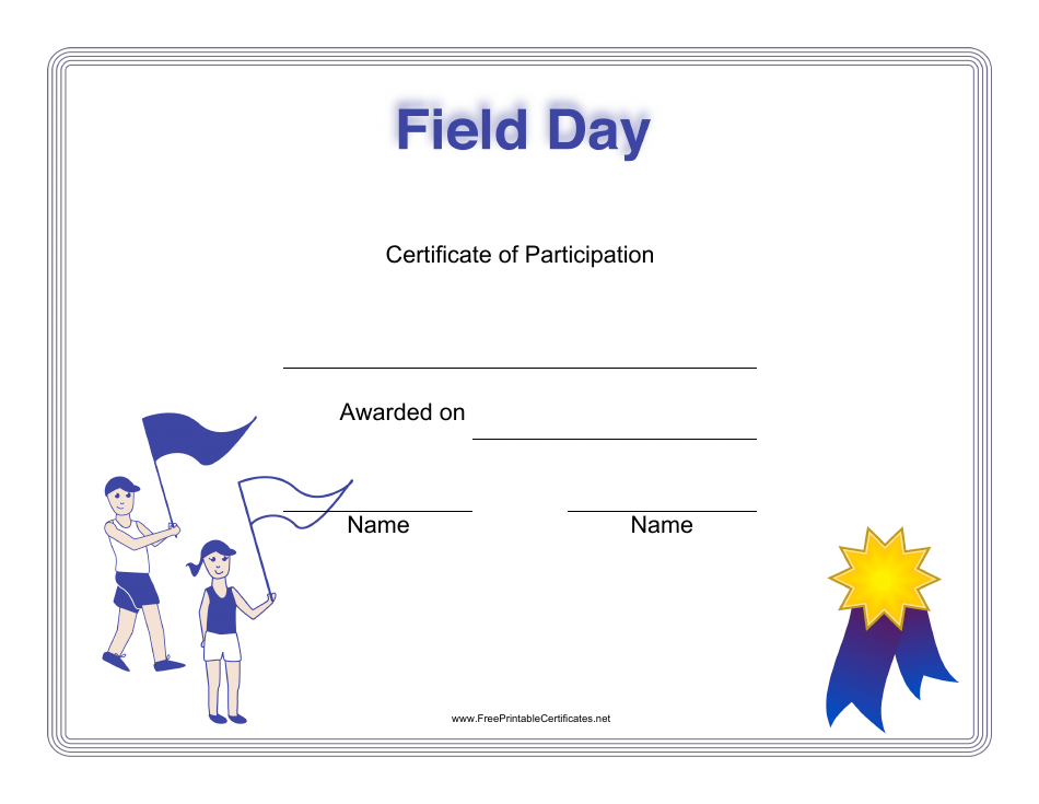 Field Day Certificate of Participation Template - Colorful Design with Student Athletes