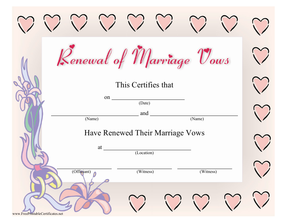 Renewal of Marriage Vows Certificate Template showcasing a classic and elegant beige color scheme.
