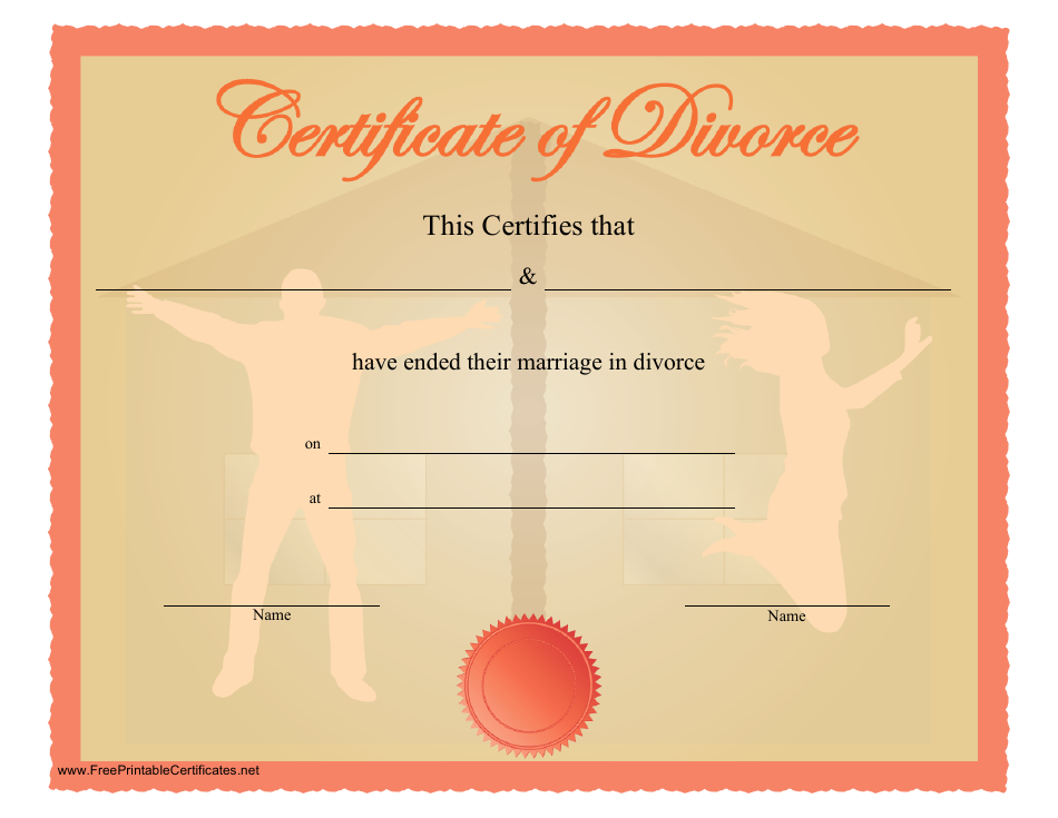 Orange divorce certificate template with customizable fields