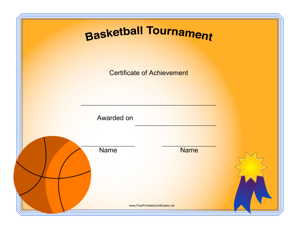 Basketball Certificate of Achievement Template Preview Image