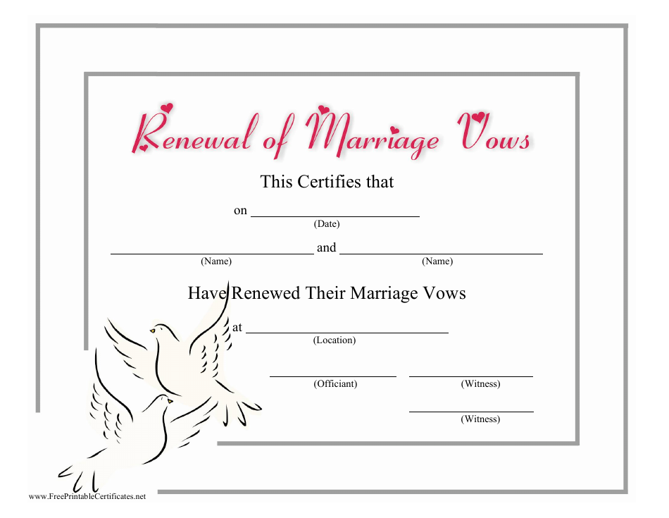 White Renewal of Marriage Vows Certificate Template - Preview