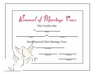 Document preview: Renewal of Marriage Vows Certificate Template