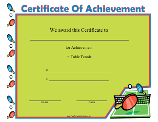 Document preview: Table Tennis Certificate of Achievement Template