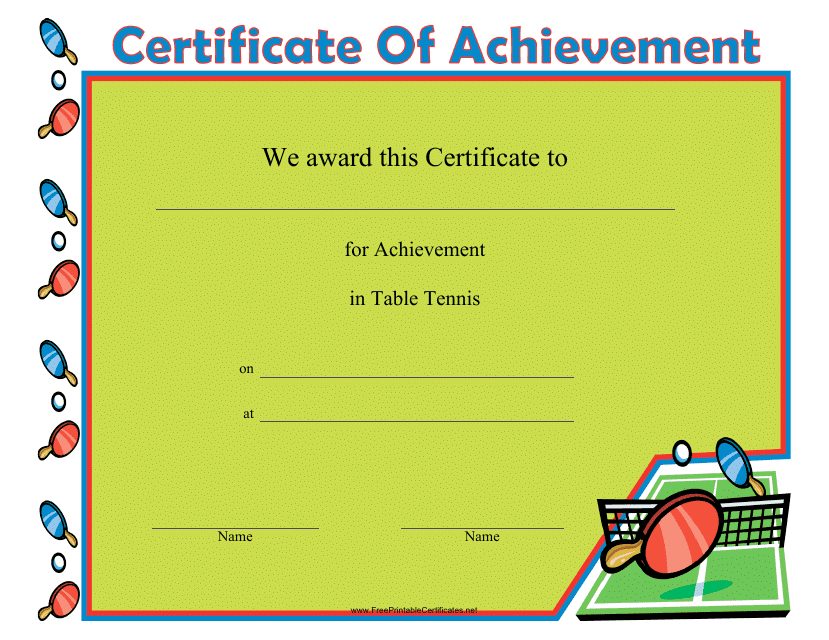 Table Tennis Certificate of Achievement Template
