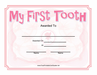 Document preview: My First Tooth Certificate Template