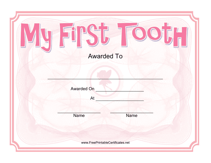 &quot;My First Tooth Certificate Template&quot; Download Pdf