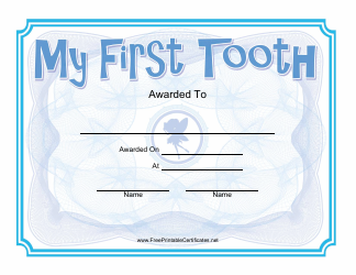 Document preview: First Tooth Certificate Template