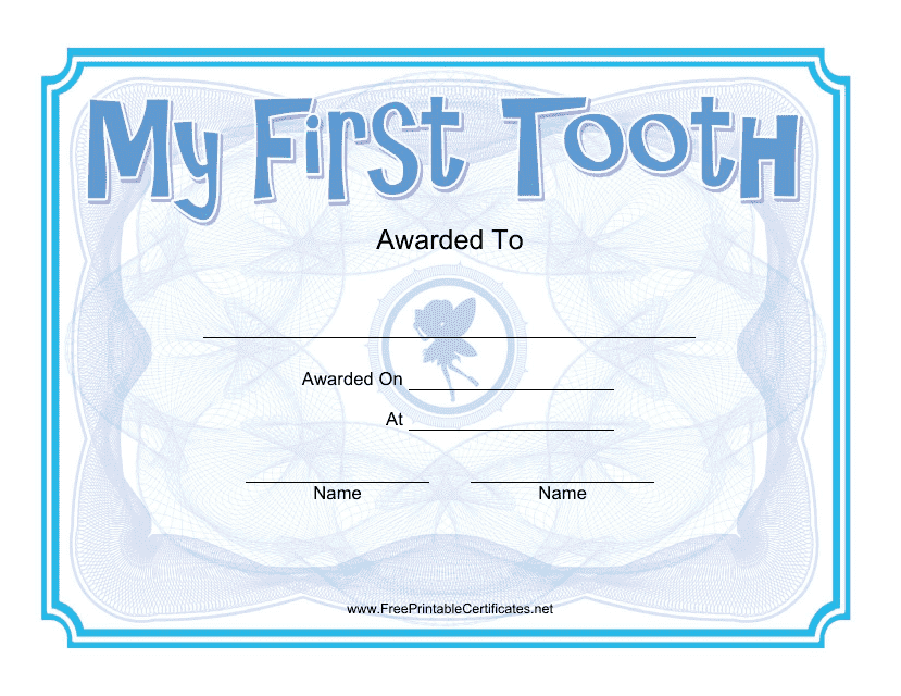 First Tooth Certificate Template