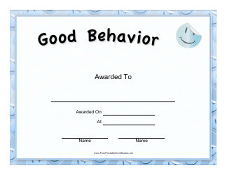Document preview: Good Behavior Certificate Template - Blue