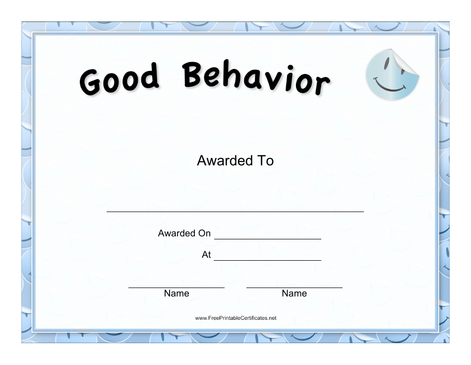 Blue Certificate Template with Good Behavior Design