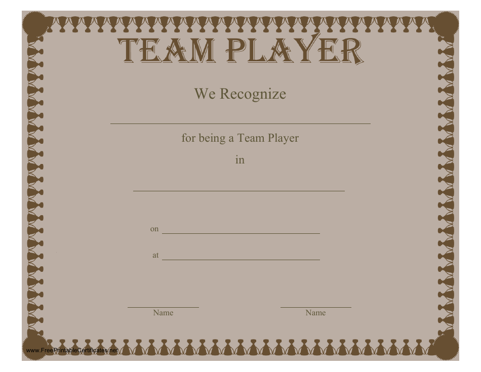 Team Player Certificate Template - Modern Design with Bold Typography and Elegant Symbols