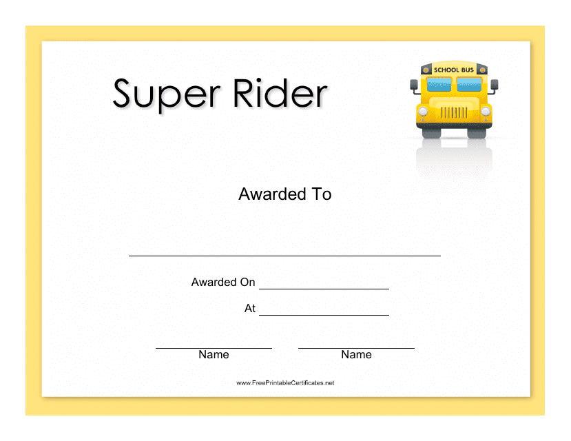 Super Rider Award Certificate Template