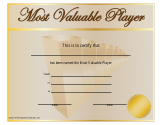 Document preview: Most Valuable Player Award Certificate Template - Gold