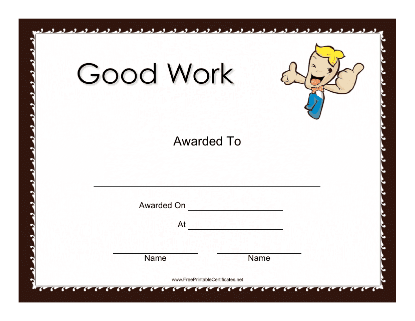 &quot;Good Work Certificate Template&quot; Download Pdf