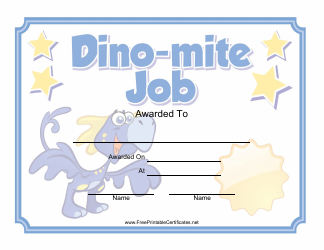 Document preview: Dino-Mite Job Certificate Template - Blue