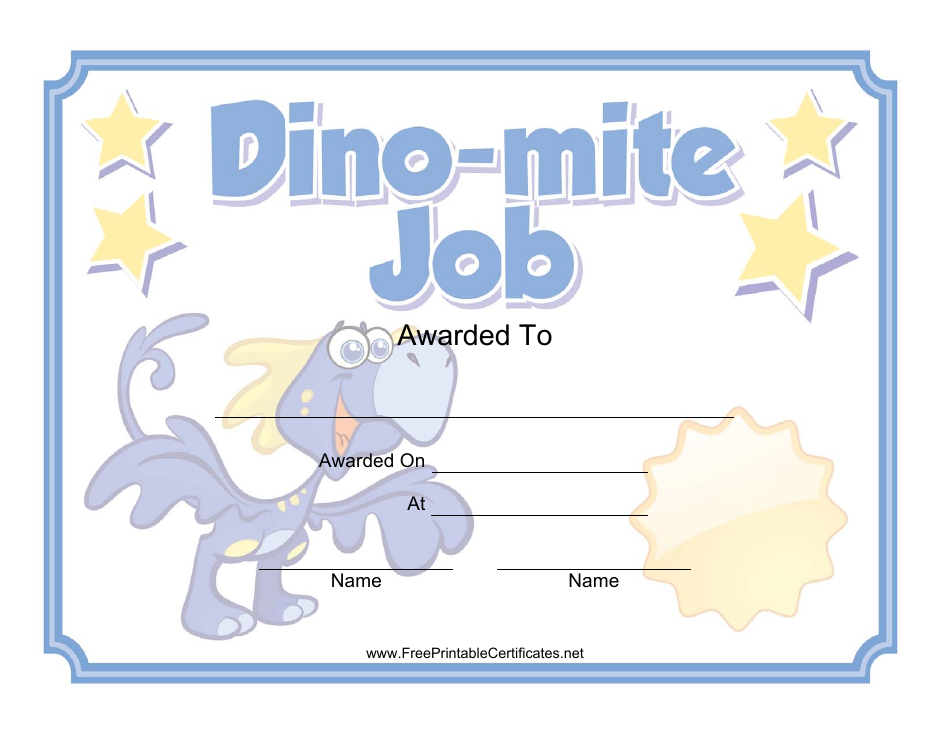 Dino-Mite Job Certificate Template, Page 1