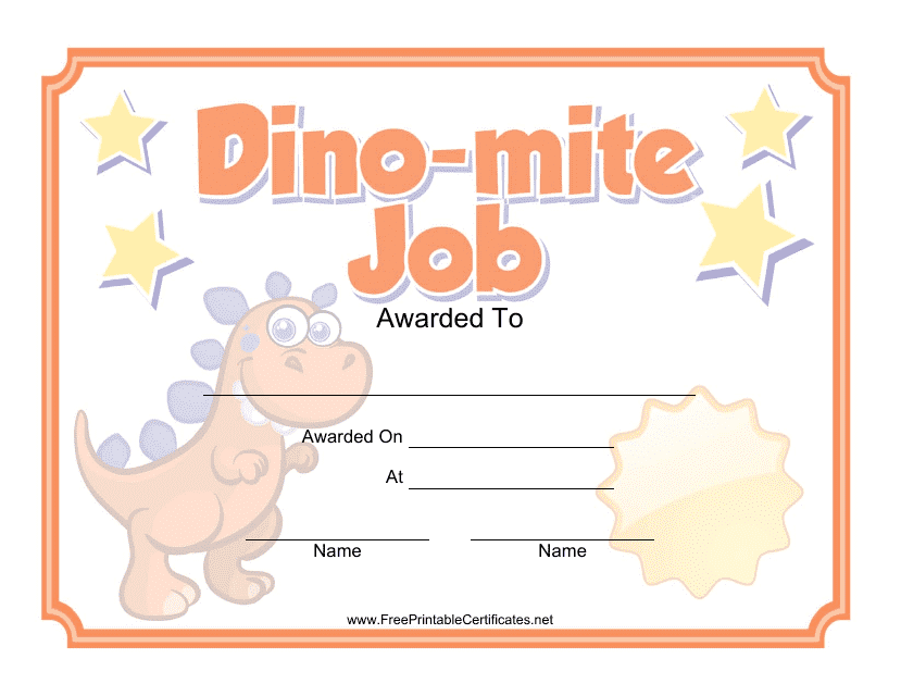 &quot;Dino-Mite Job Certificate Template&quot; Download Pdf
