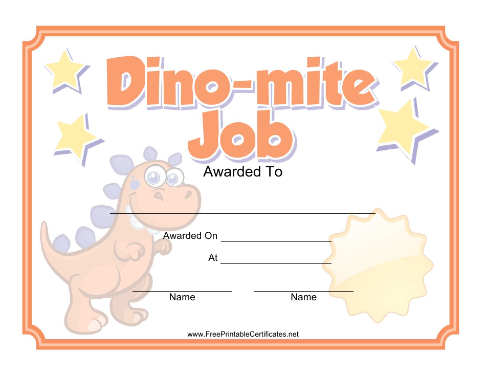 Dino-Mite Job Certificate Template Preview