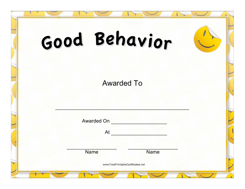 &quot;Good Behavior Certificate Template&quot; Download Pdf