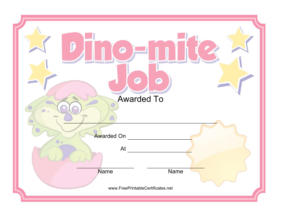 Dino-Mite Job Certificate Template - Customize and Print