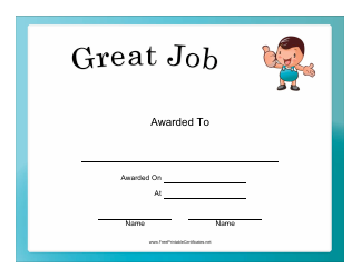 Document preview: Great Job Certificate Template - Blue